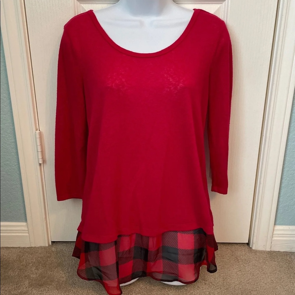 Three Quarter Sleeve Plaid Blouse